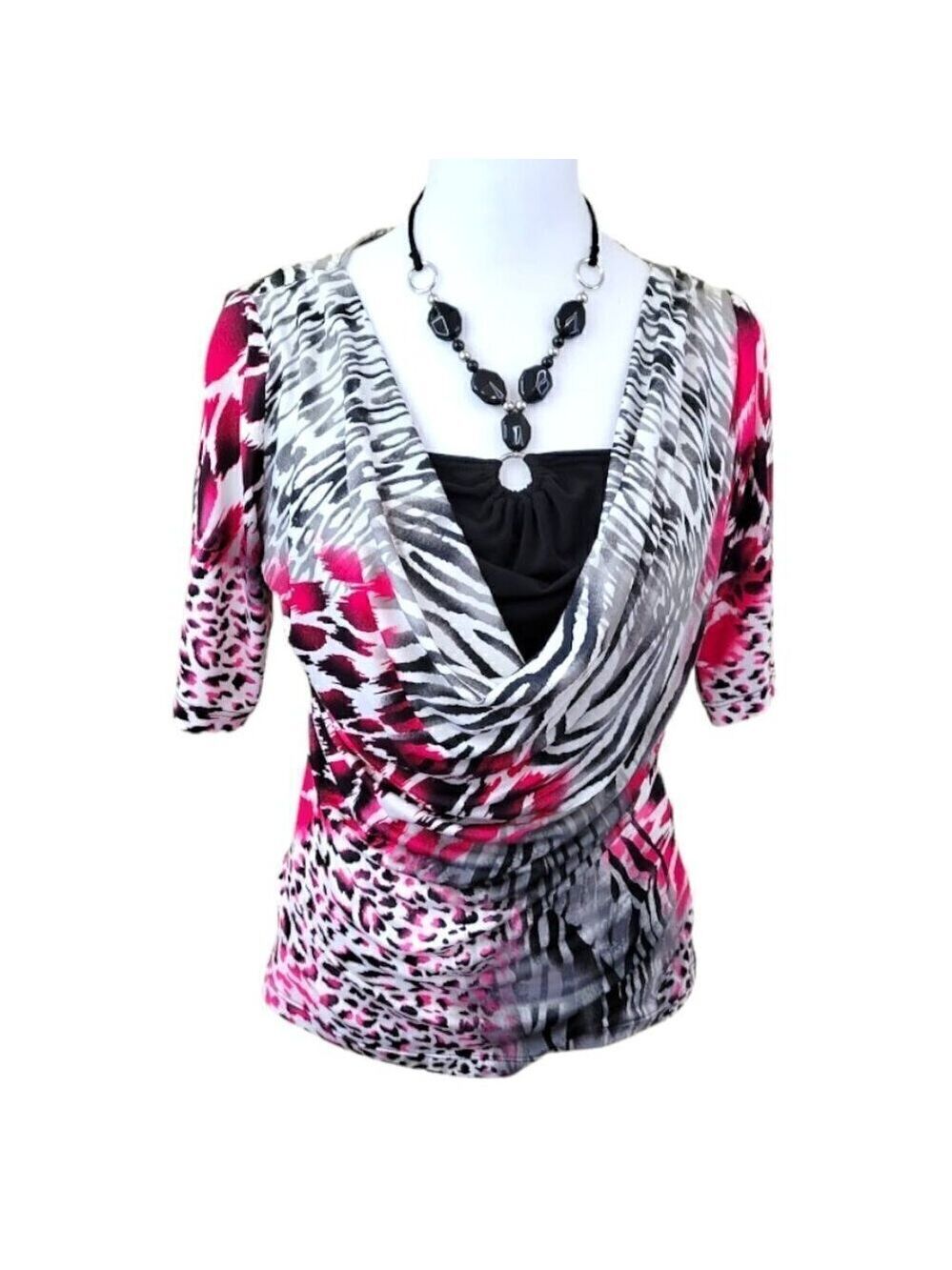 Conrad C Collection Short Sleeve Halter Insert Top Multicolor Animal Print M